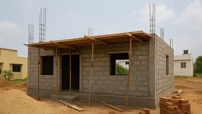 Low-cost house construction in Hyderabad site view